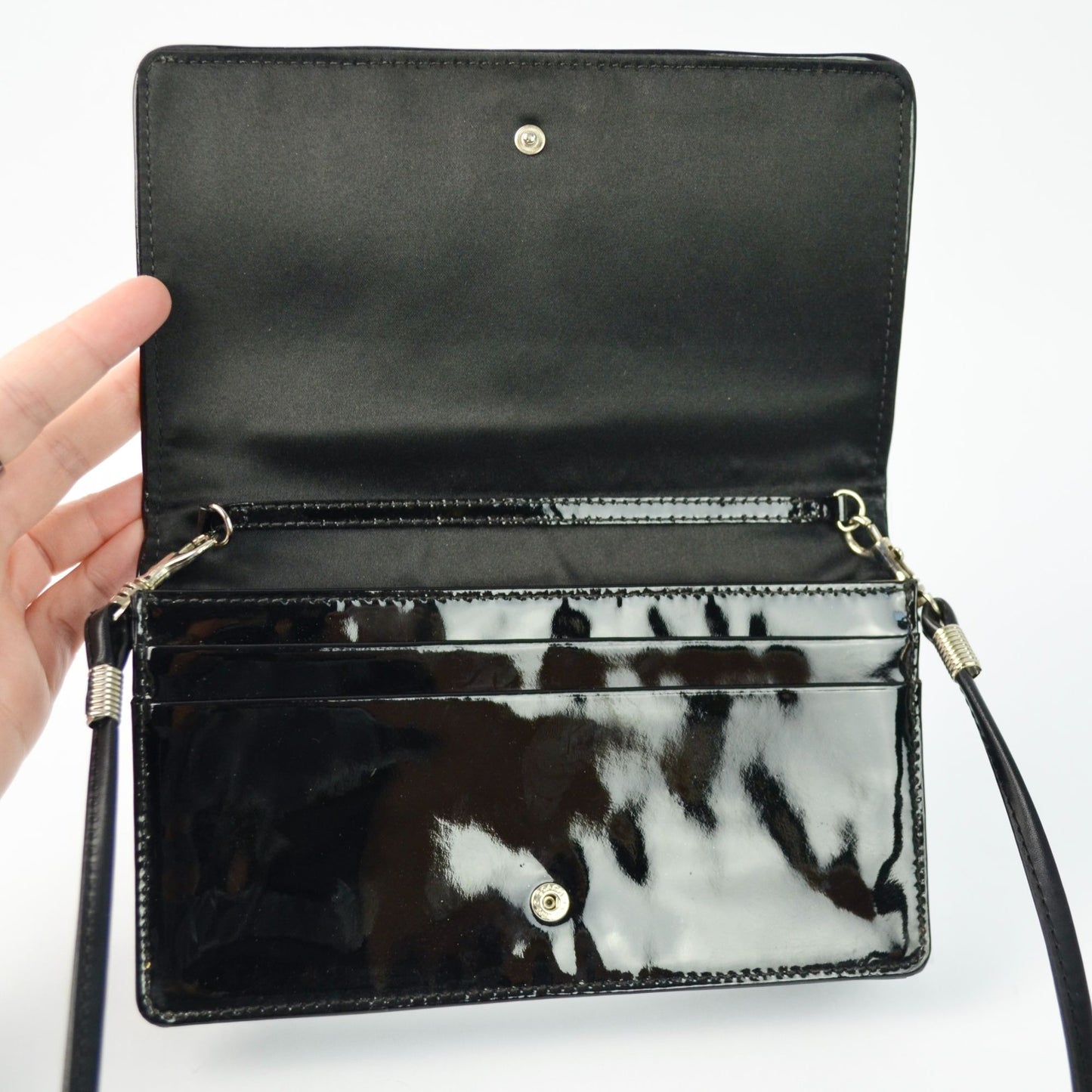 Coach Signature Clutch Wallet Black Silver Detail Crossbody Bag Removable Strap
