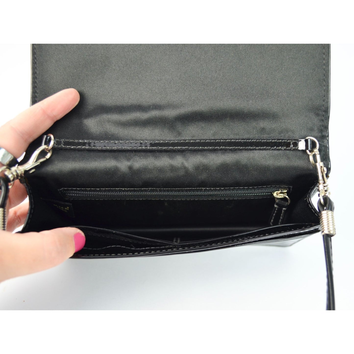Coach Signature Clutch Wallet Black Silver Detail Crossbody Bag Removable Strap