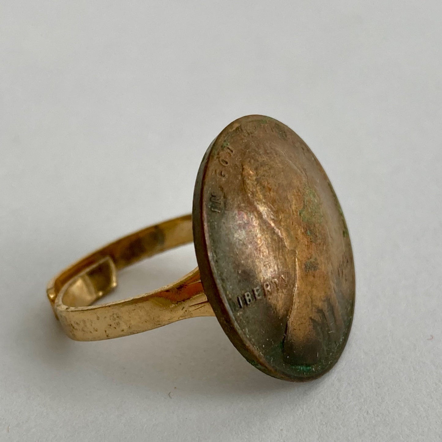 Vintage Penny Ring Rounded Gold Adjustable Estate Find 1945