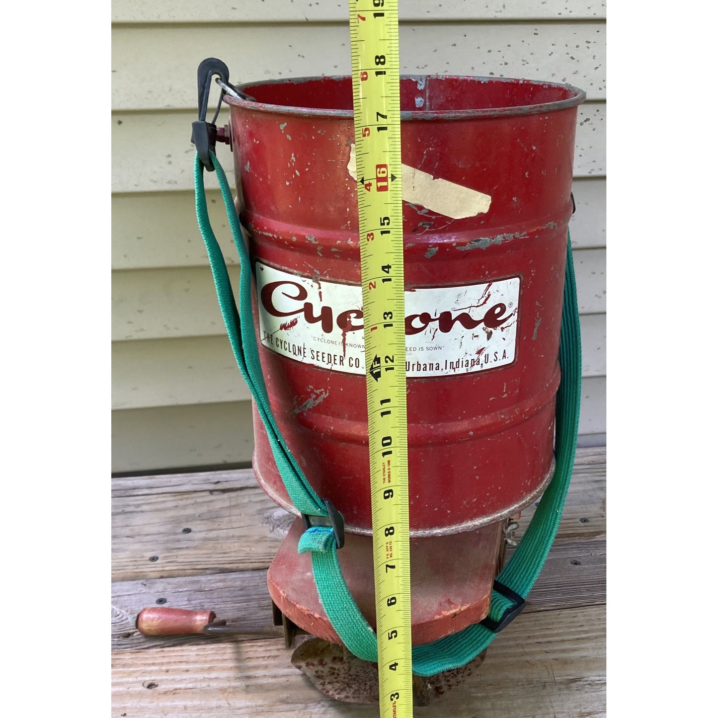 Vintage Cyclone Seeder Red w/ Strap Hand-Held Spreader Urbana, Indiana