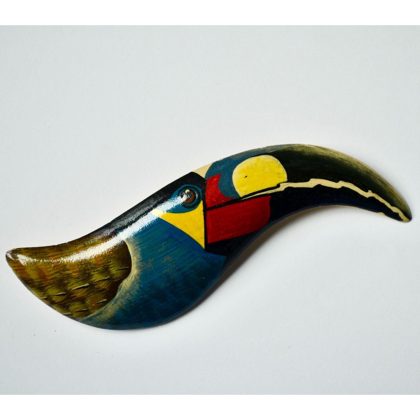Vintage Toucan Parrot Wooden Brooch Signed Magda K