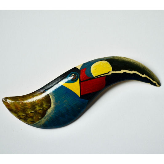 Vintage Toucan Parrot Wooden Brooch Signed Magda K