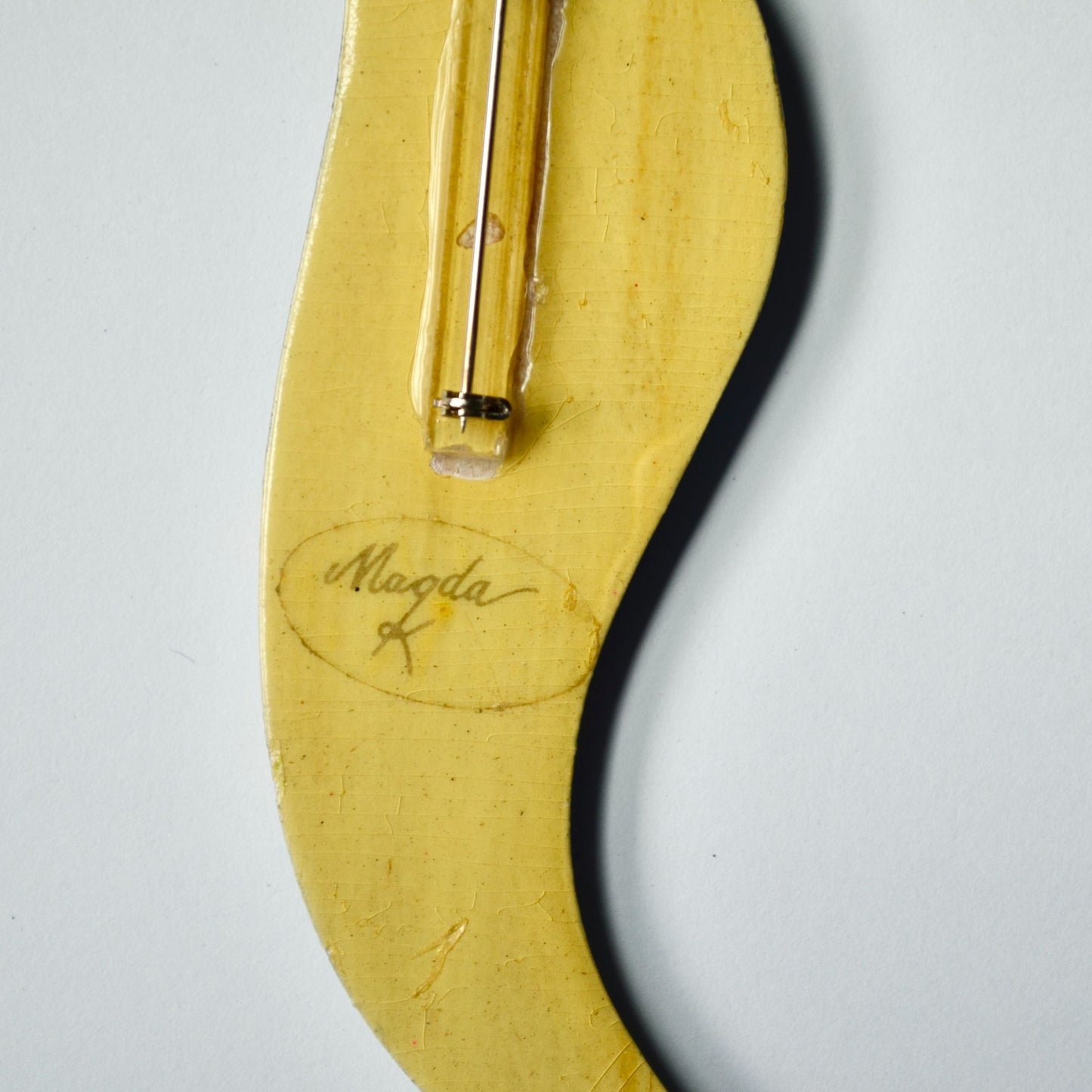 Vintage Toucan Parrot Wooden Brooch Signed Magda K