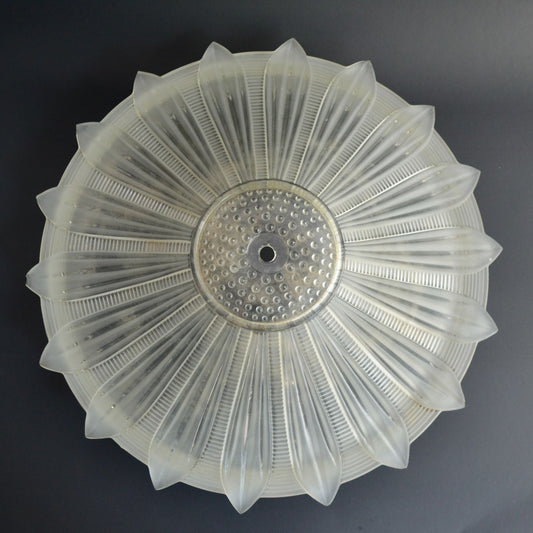 Art Deco Sunflower Glass Ceiling Shade Vintage White Frosted 14" Restoration