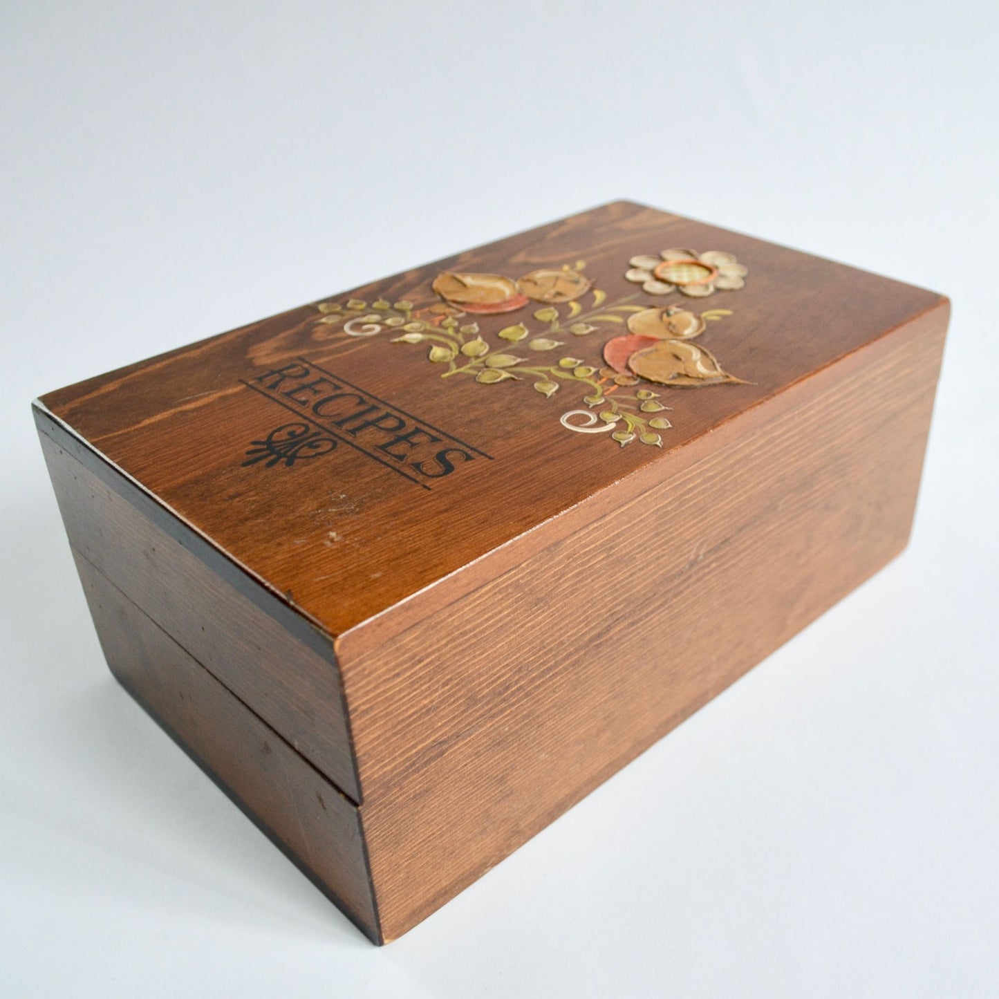 Vintage Handpainted Wooden Recipe Box Large