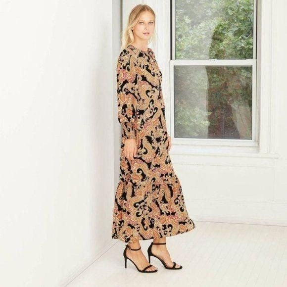 Who What Wear Paisley Print Puff Long Sleeve Dress XS New