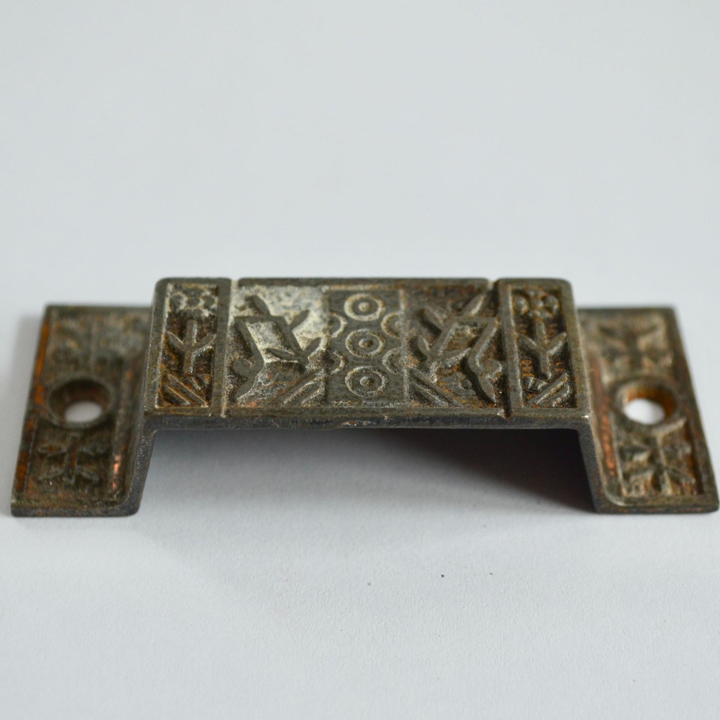 Antique Victorian Ornate Cast Iron Bin Pull Apothecary Cupboard Drawer L-35? 3"