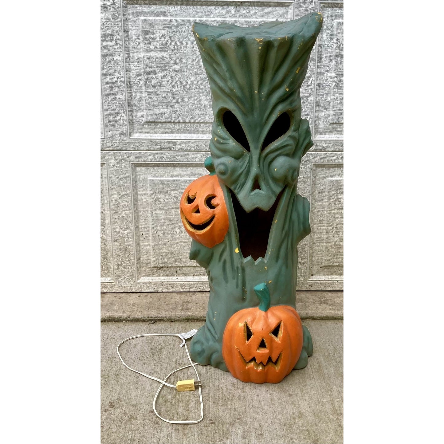 Vintage Halloween Blow Mold Spooky Tree Lighted w/ Face Pumpkin J-O-L WORKS