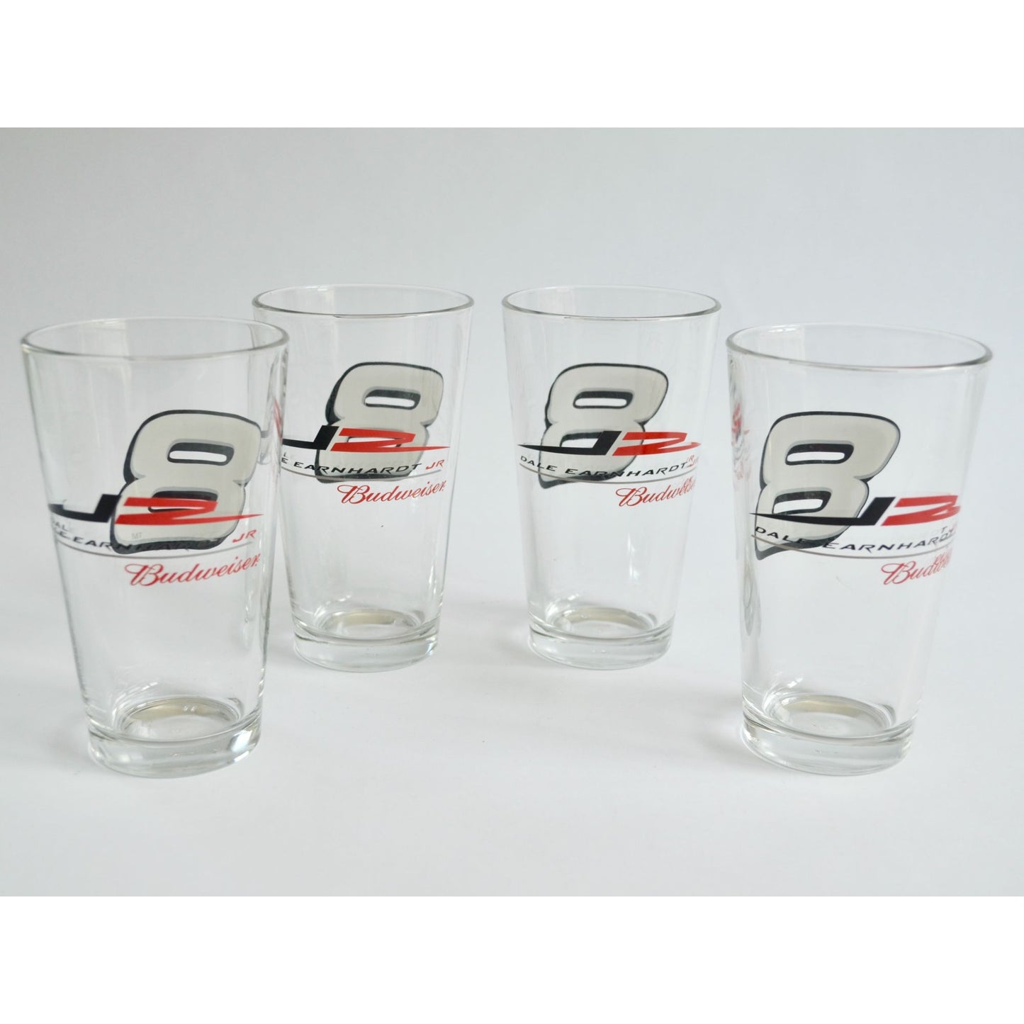 Set of 4 Budweiser Dale Earnhardt Jr #8 Beer Glasses NASCAR Junior Motorsports