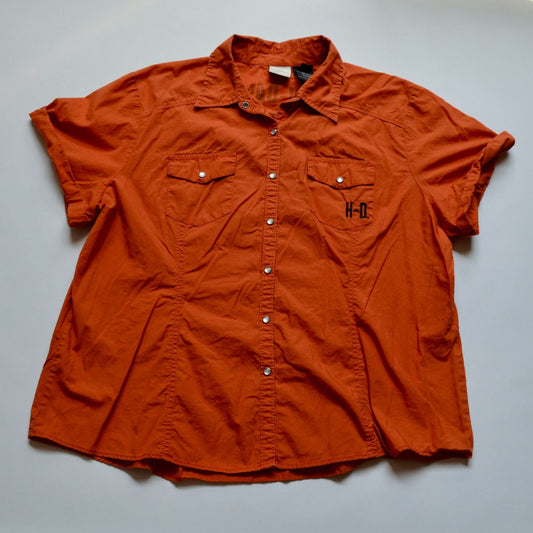 Harley Davidson Women's Orange Pearl Button Down Short Sleeve Shirt 2W