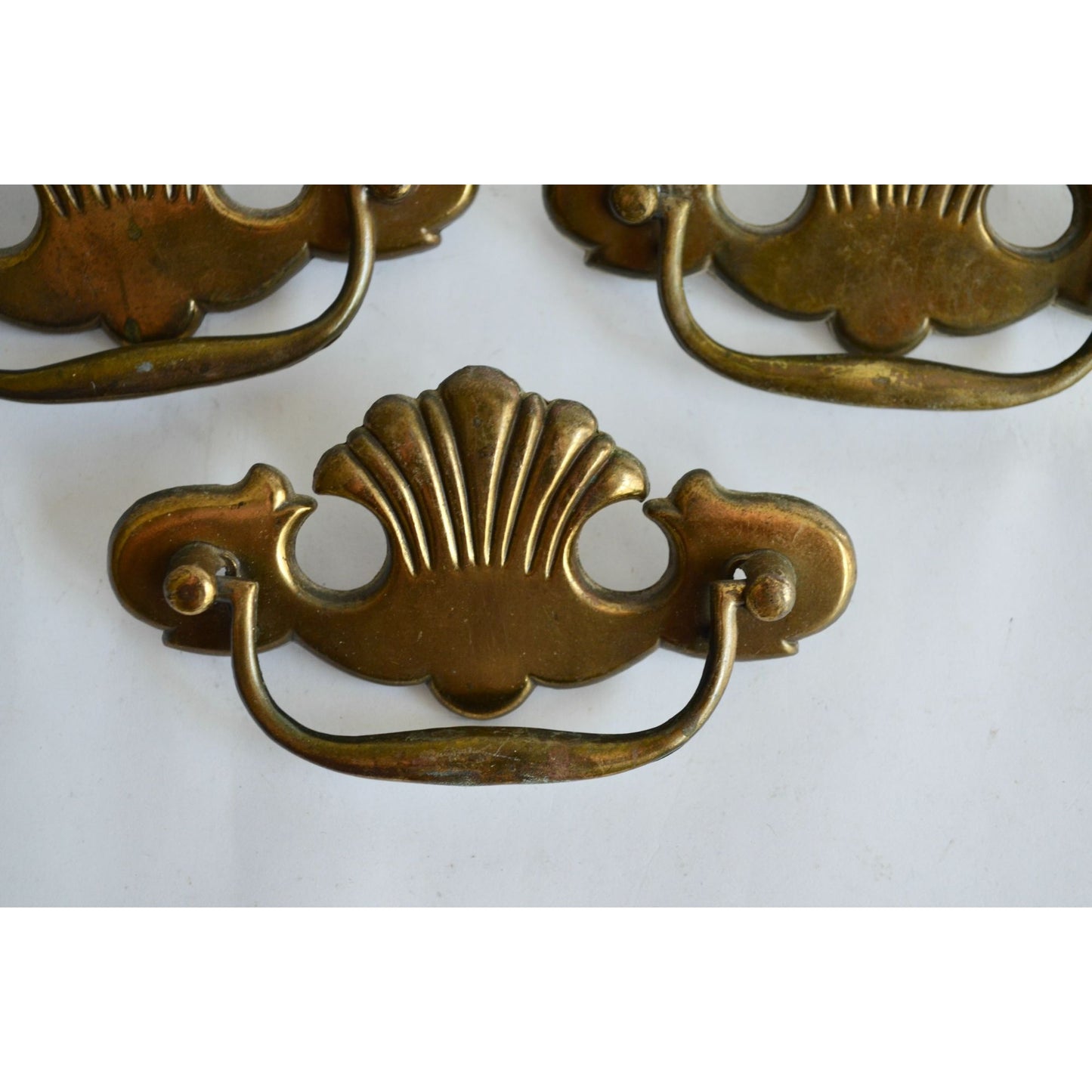 Vintage 3 Brass Drawer Pulls Bat Wing Shell Chippendale 3" Handles
