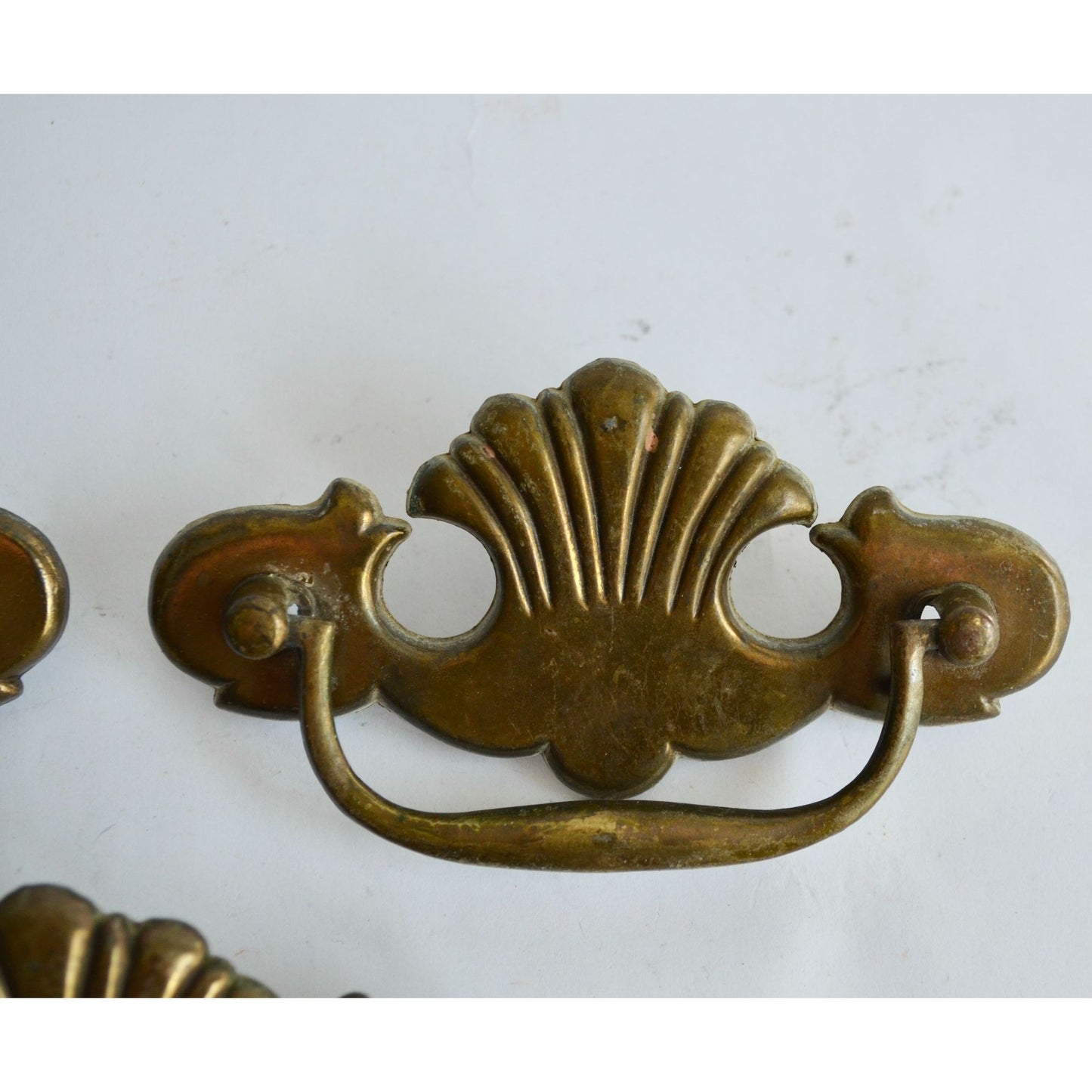 Vintage 3 Brass Drawer Pulls Bat Wing Shell Chippendale 3" Handles