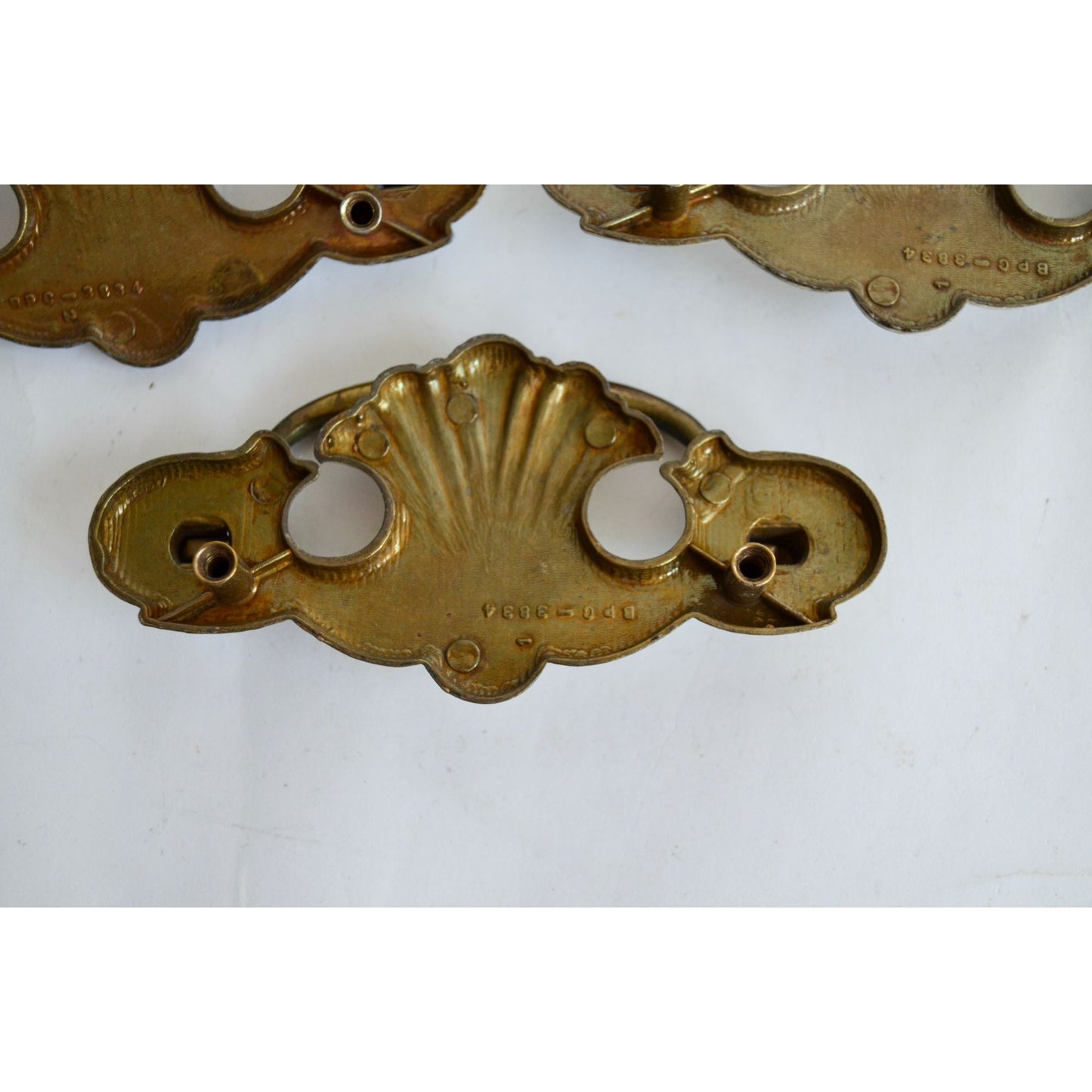 Vintage 3 Brass Drawer Pulls Bat Wing Shell Chippendale 3" Handles