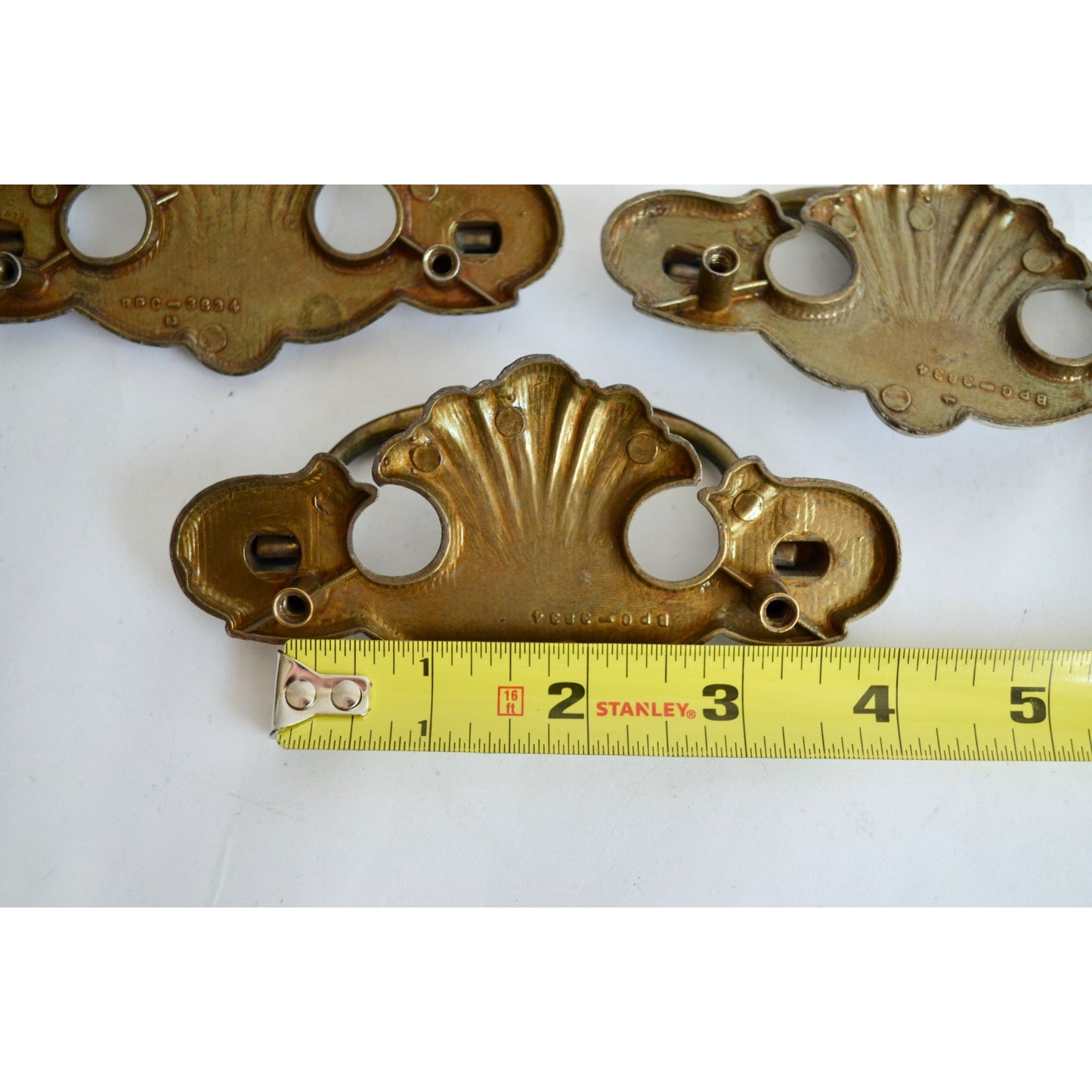 Vintage 3 Brass Drawer Pulls Bat Wing Shell Chippendale 3" Handles