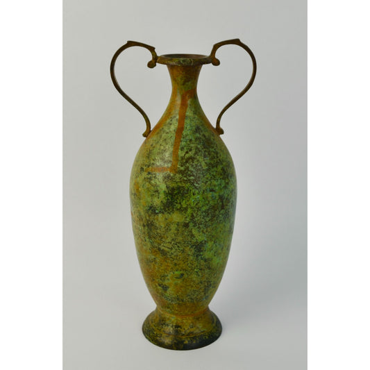 Vintage Style Metal Vase Urn Two Handles Decorative 11"