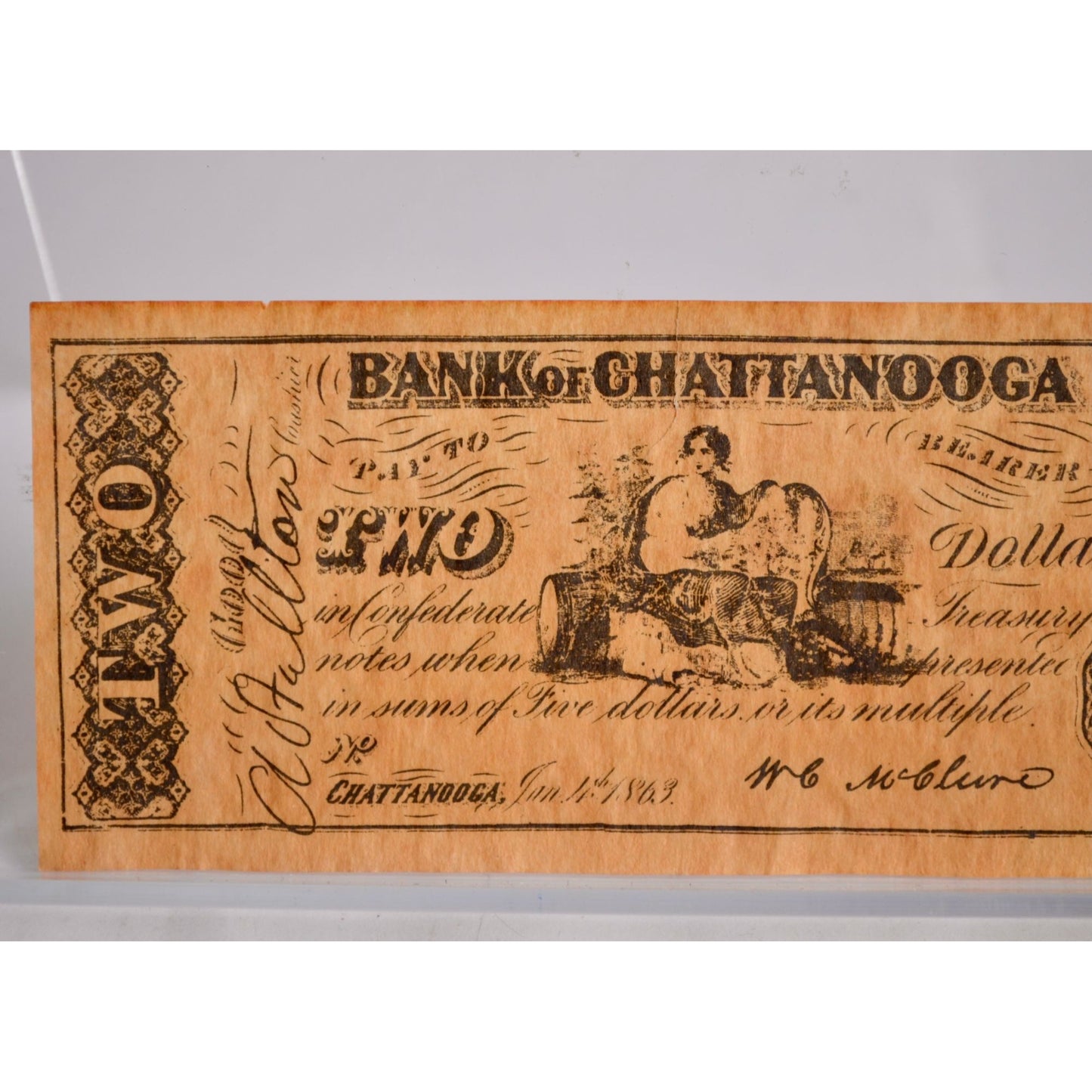 Bank of Chattanooga $2 Confederate Bill Reproduction 1863