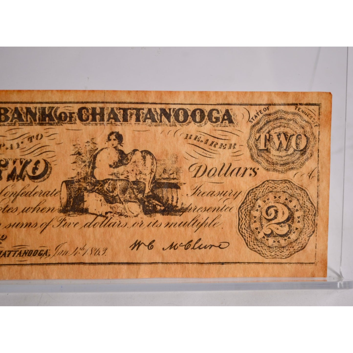 Bank of Chattanooga $2 Confederate Bill Reproduction 1863