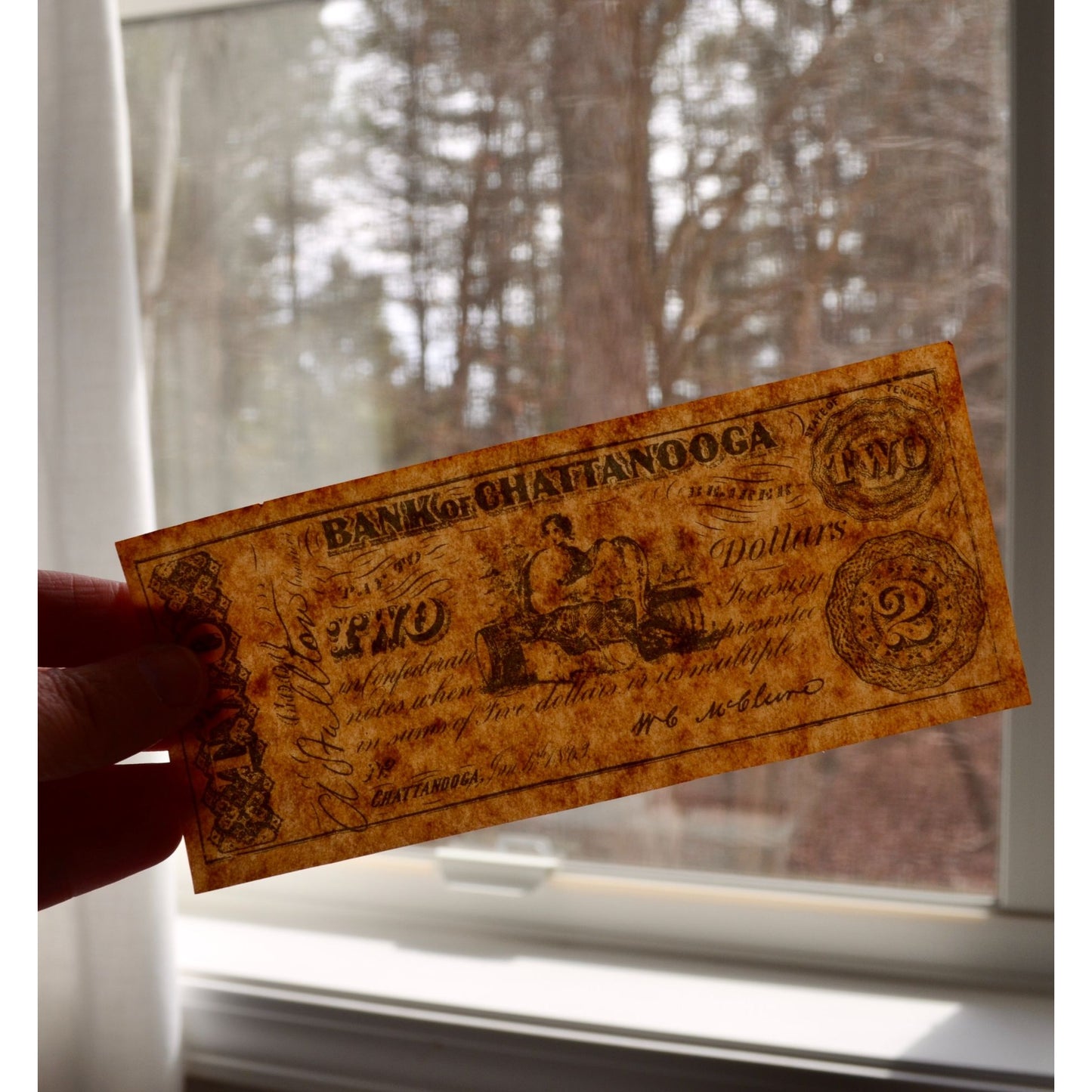 Bank of Chattanooga $2 Confederate Bill Reproduction 1863