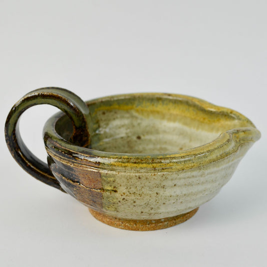 Handmade Pottery Creamer Tan Brown Stoneware Signed