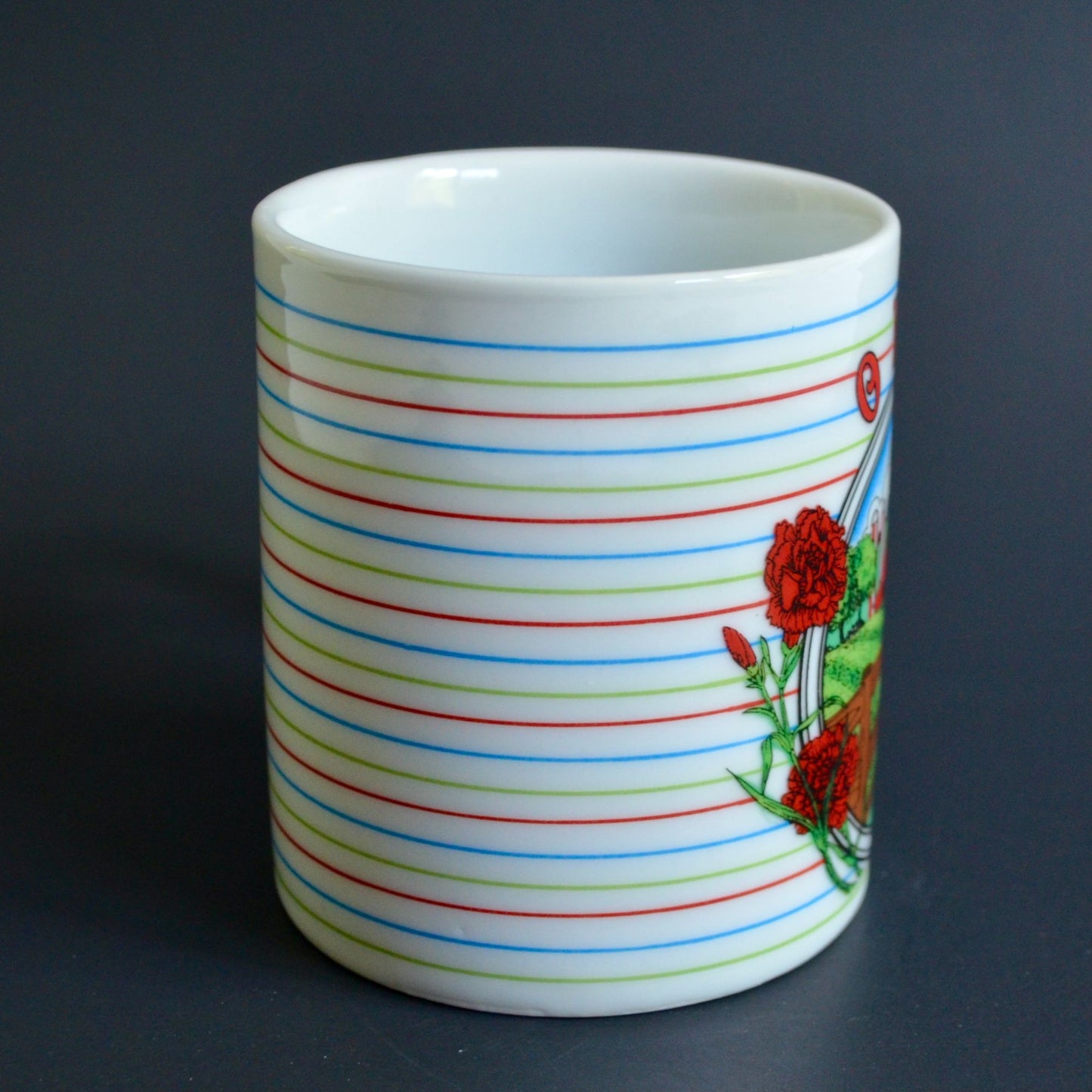 Ohio Vintage Striped Coffee Mug Ceramic Farm Barn Red Cardinal