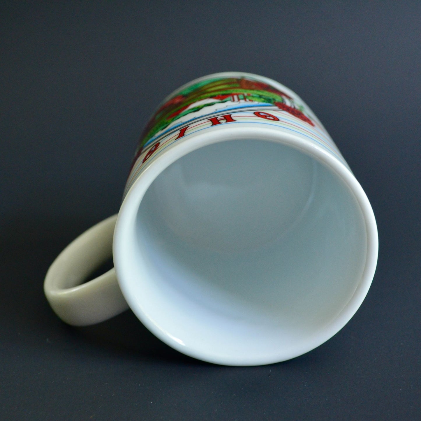 Ohio Vintage Striped Coffee Mug Ceramic Farm Barn Red Cardinal