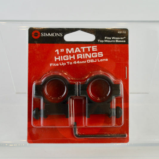 Simmons 49172 1" Matte Black High Scope Rings Fits Weaver Top Mount Bases NEW