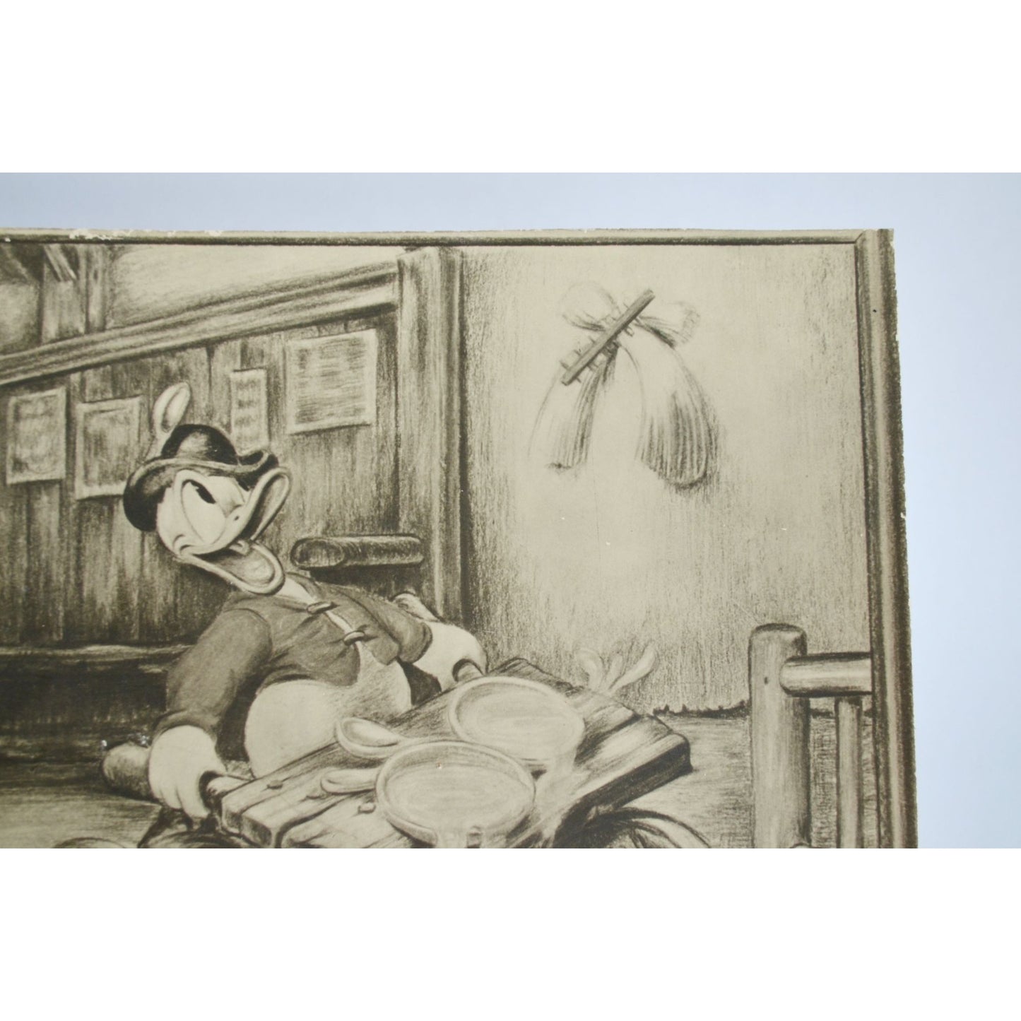 Disney Donald Duck "Soup's On" Vintage Black & White Print