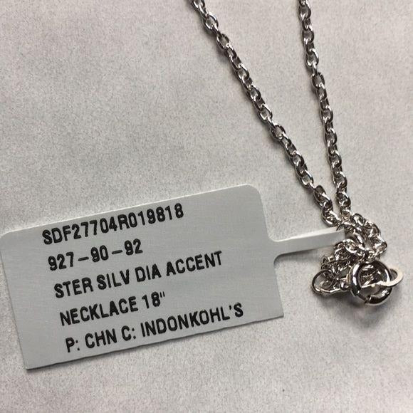 New Sterling Silver Genuine Diamond Accent V Bar Necklace