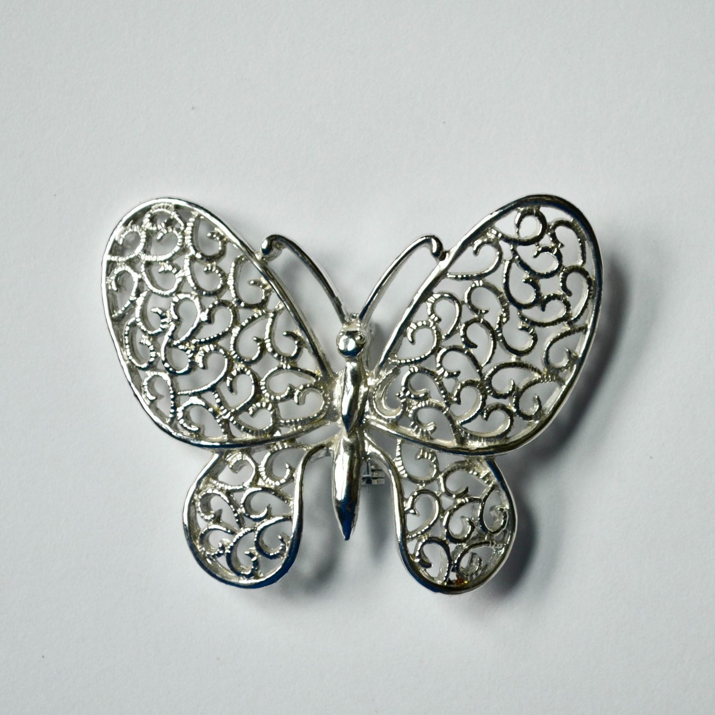 Vintage Silver Tone Large Filigree Butterfly Brooch Pin