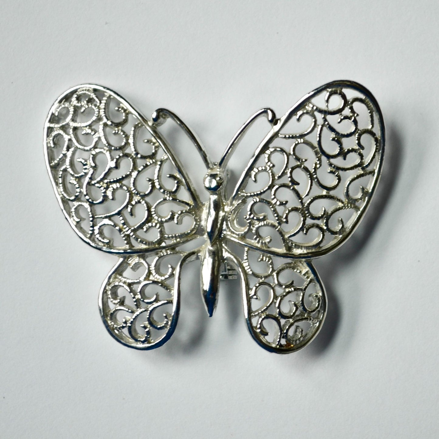 Vintage Silver Tone Large Filigree Butterfly Brooch Pin
