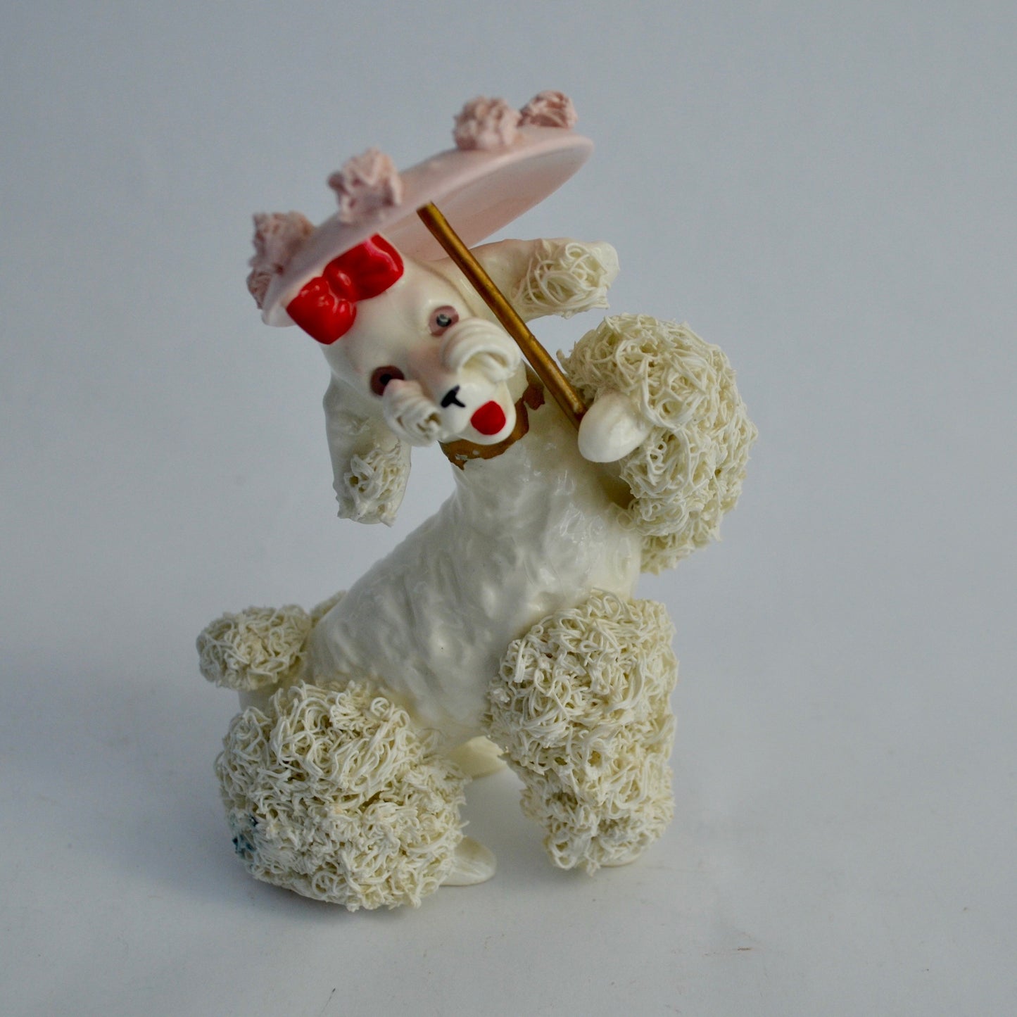 Vintage Japan White Spaghetti Poodle with Pink Umbrella Handpainted