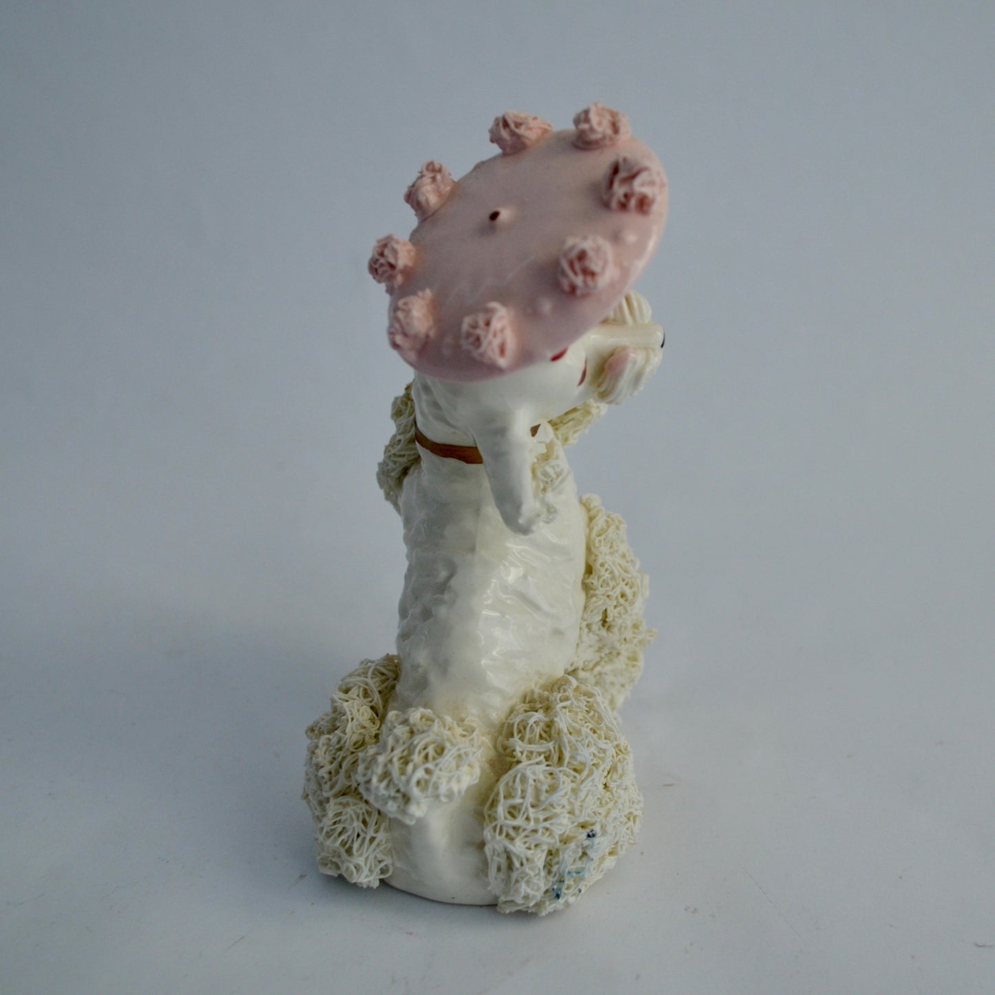 Vintage Japan White Spaghetti Poodle with Pink Umbrella Handpainted