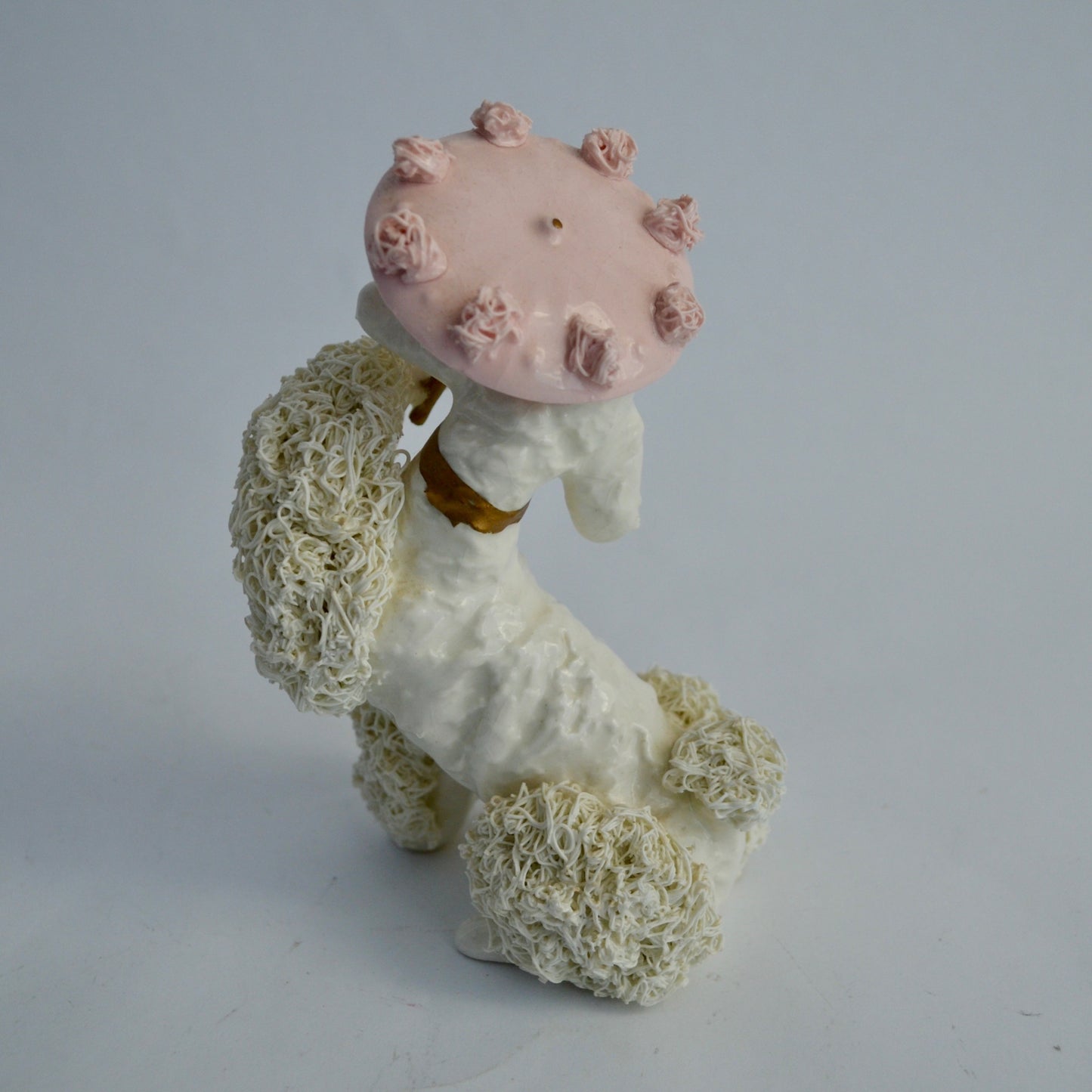 Vintage Japan White Spaghetti Poodle with Pink Umbrella Handpainted