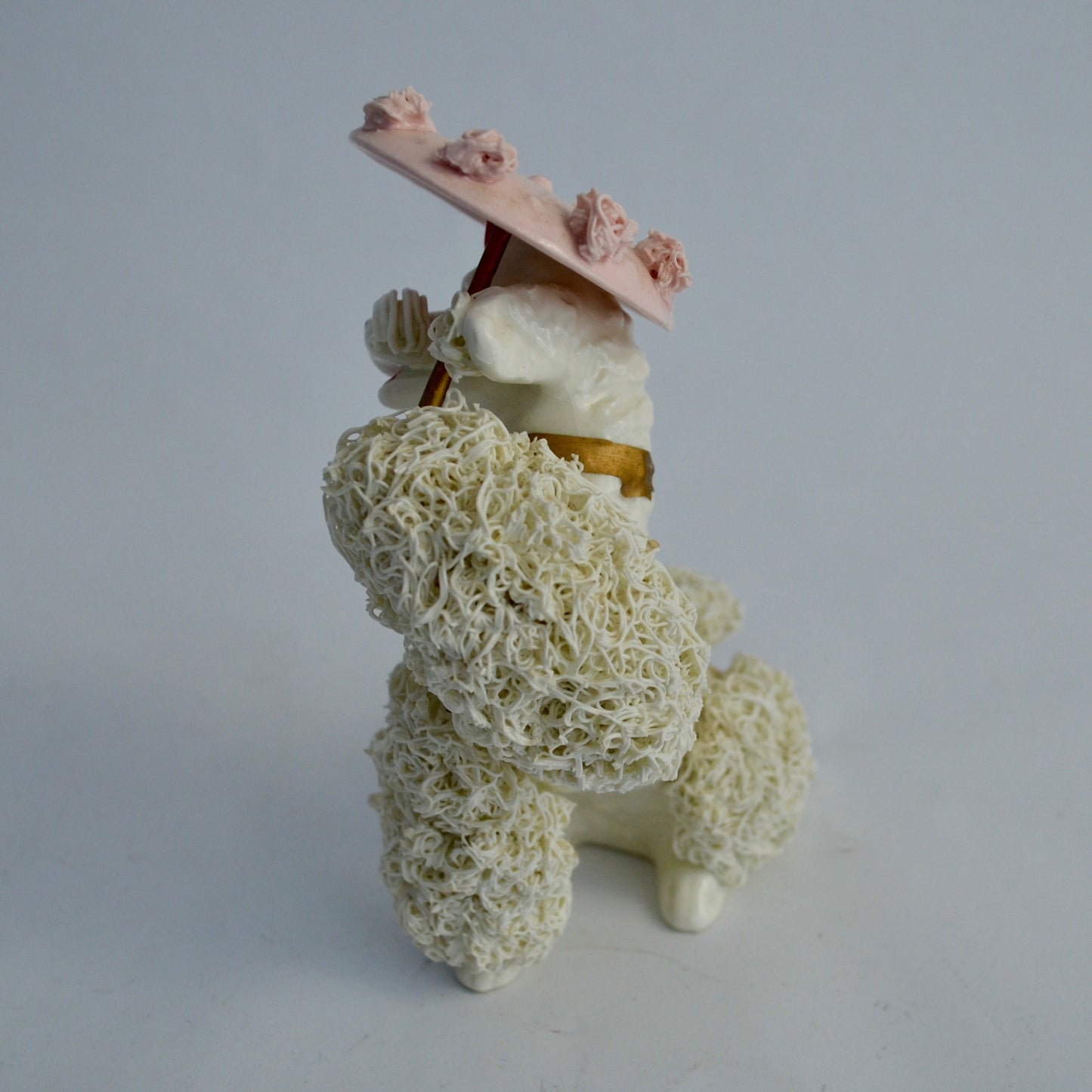 Vintage Japan White Spaghetti Poodle with Pink Umbrella Handpainted