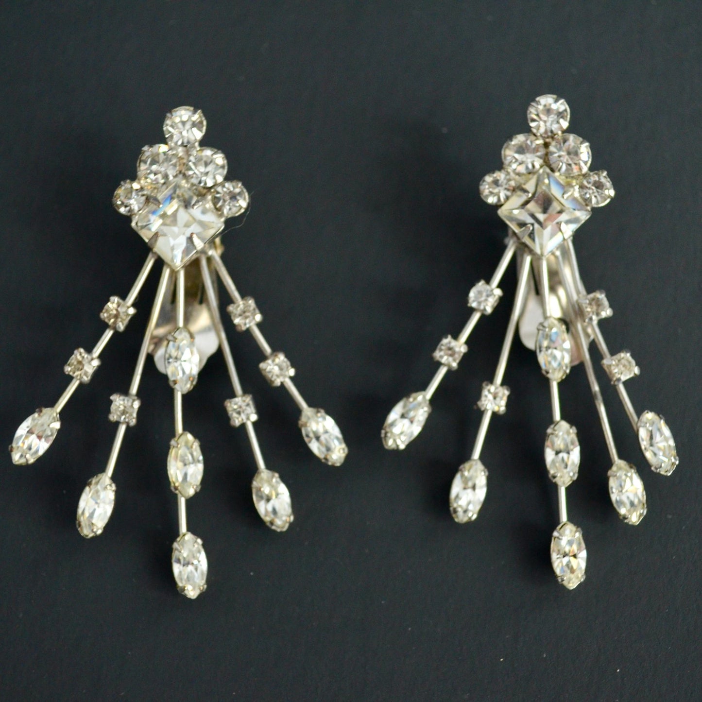 Vintage Silver & Rhinestone LARGE Clip On Earrings ?