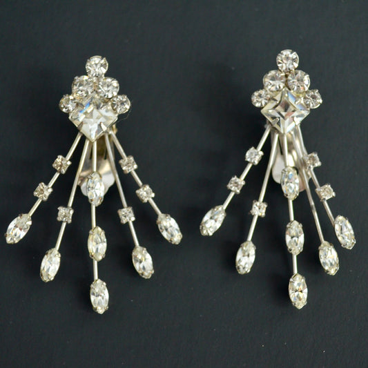 Vintage Silver & Rhinestone LARGE Clip On Earrings ?