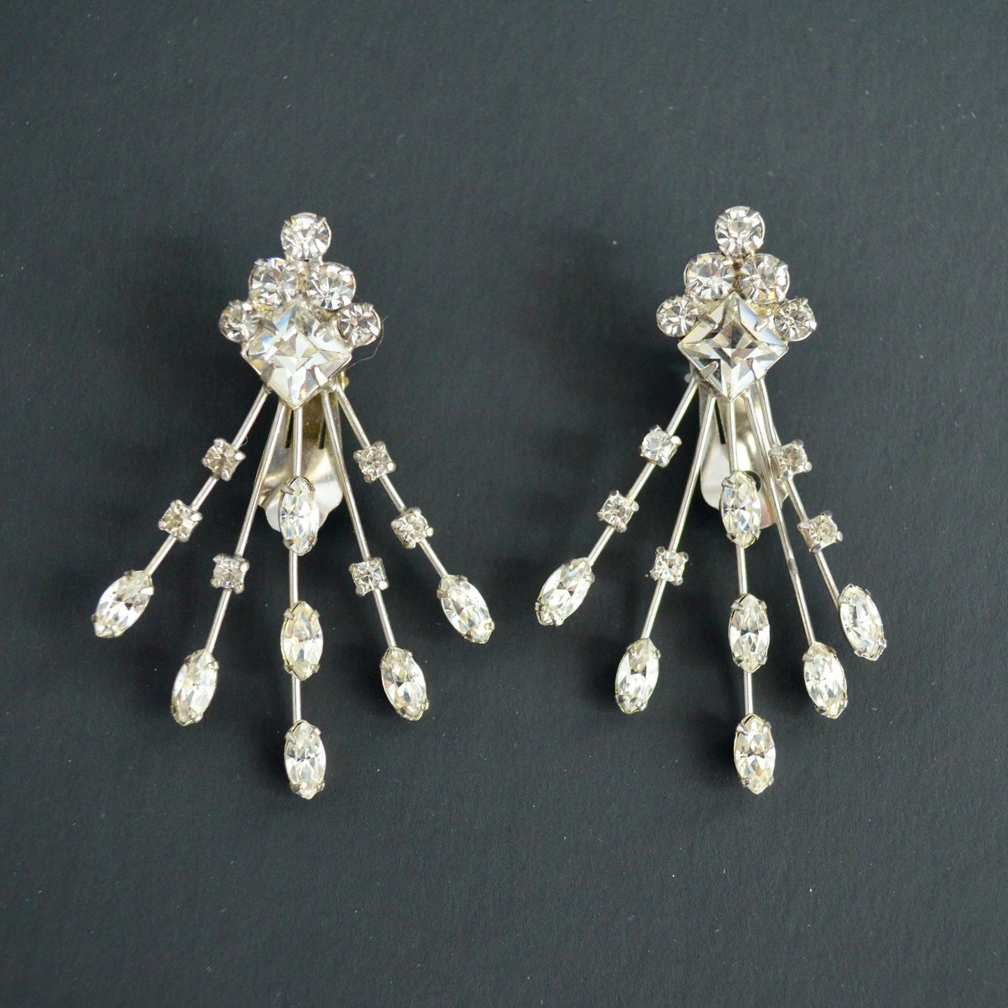 Vintage Silver & Rhinestone LARGE Clip On Earrings ?