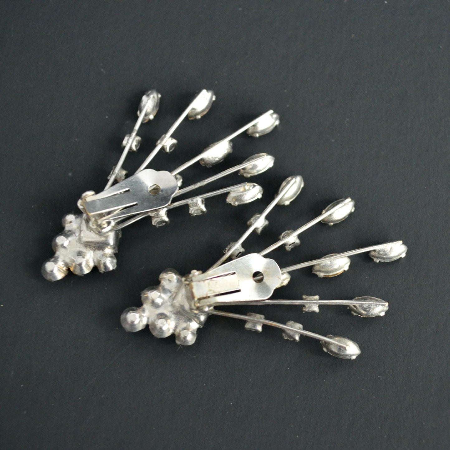 Vintage Silver & Rhinestone LARGE Clip On Earrings ?