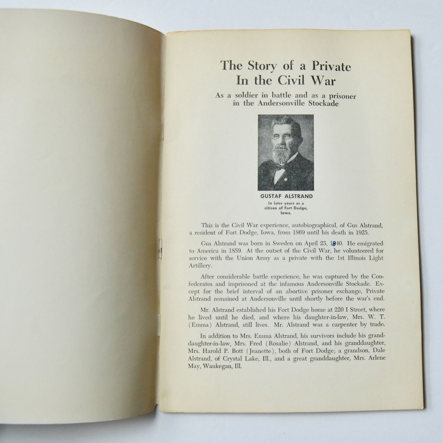 The Story of a Private In the Civil War Gus Alstrand Book Vintage 1970