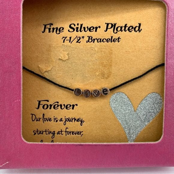 Fine Silver Plated 7 1/2" LOVE Black String Bracelet New