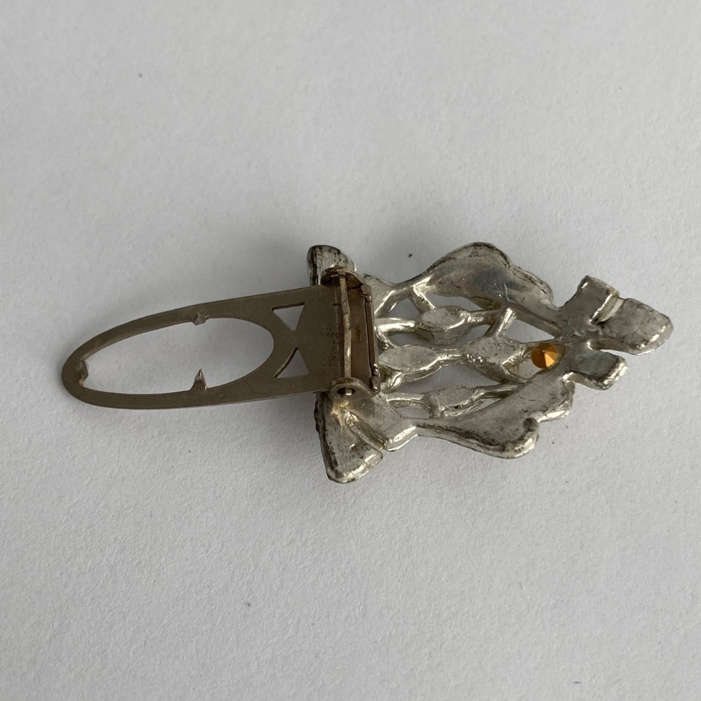 Vintage Rhinestone Art Deco Silver Dress Clip Triangular Prong