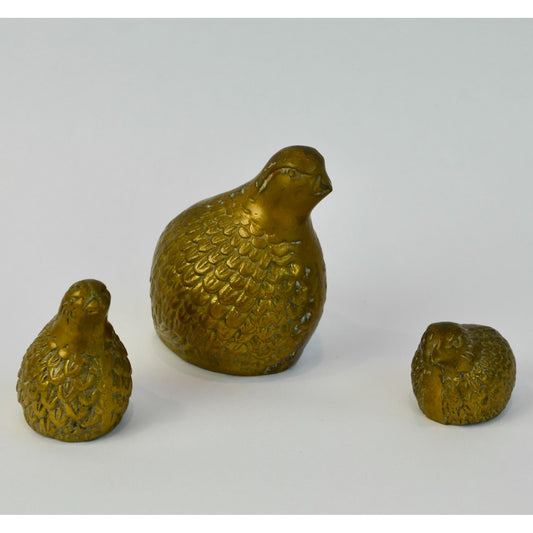 Vintage Brass Quail Set of 3 MCM