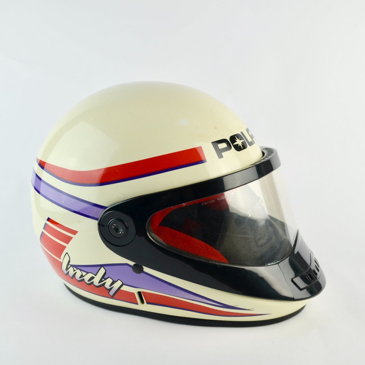 Vintage Polaris Indy Snowmobile Helmet Full-Face White Red Purple