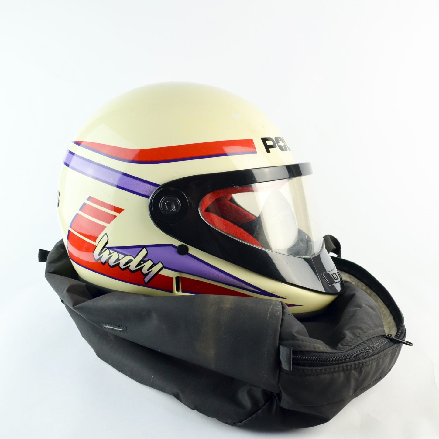 Vintage Polaris Indy Snowmobile Helmet Full-Face White Red Purple