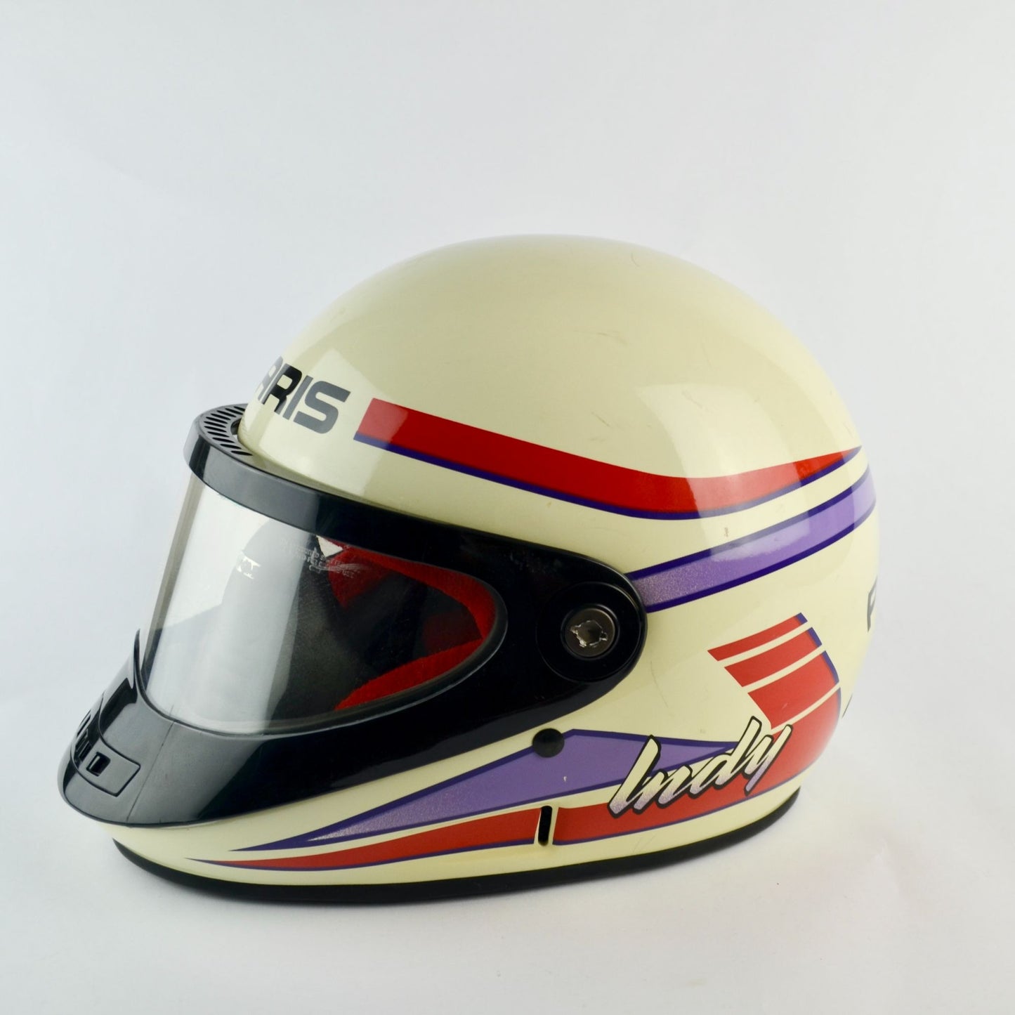 Vintage Polaris Indy Snowmobile Helmet Full-Face White Red Purple