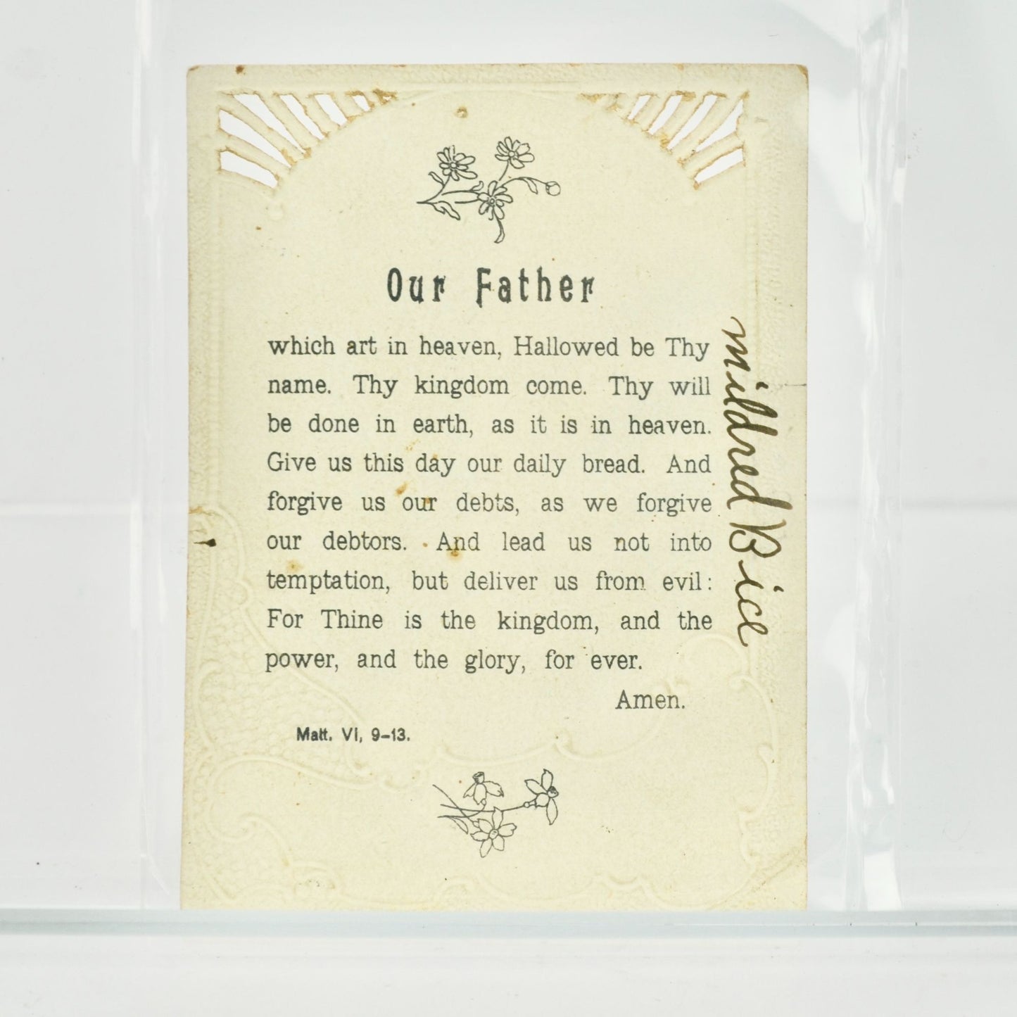 Antique Victorian Trading Card Lord's Prayer Floral Die Cut