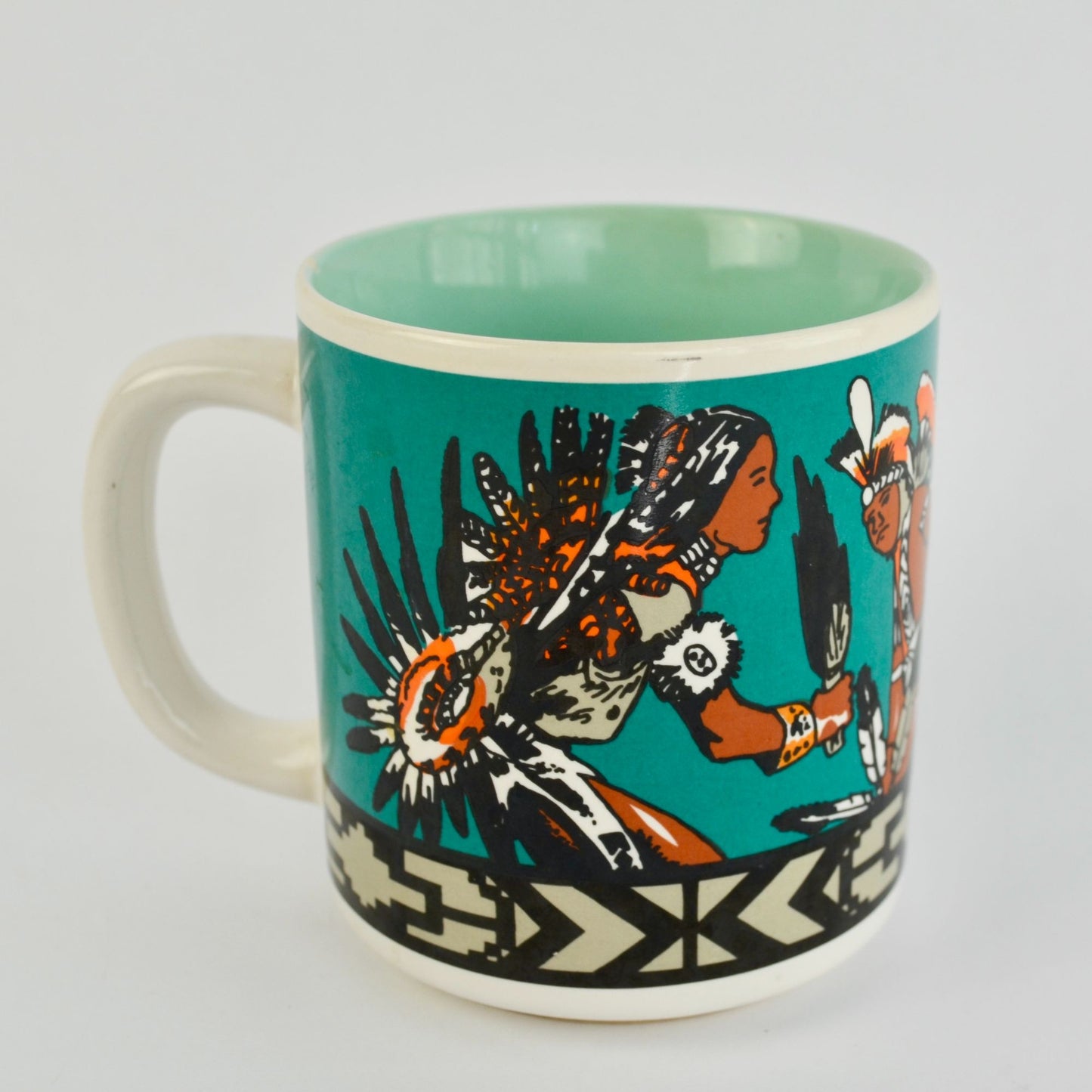 Vintage Oklahoma American Indian Coffee Mug Teal Blue