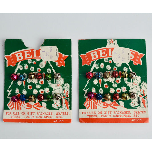 Vintage Christmas Bells Japan Multicolored On Cards Quantity 24 Total Bells