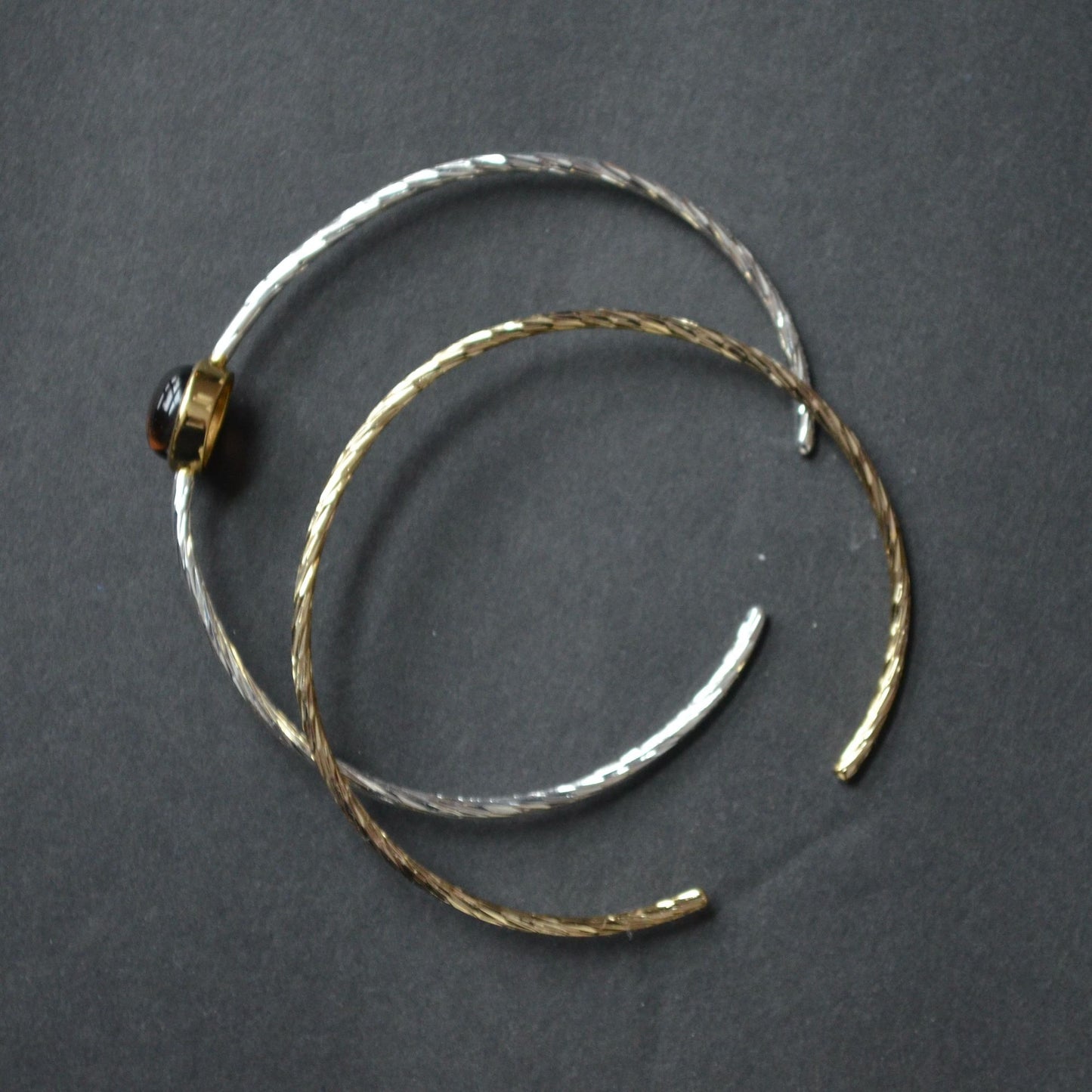 City x City Bangle Bracelet Pair Brown Stone Gold Silver