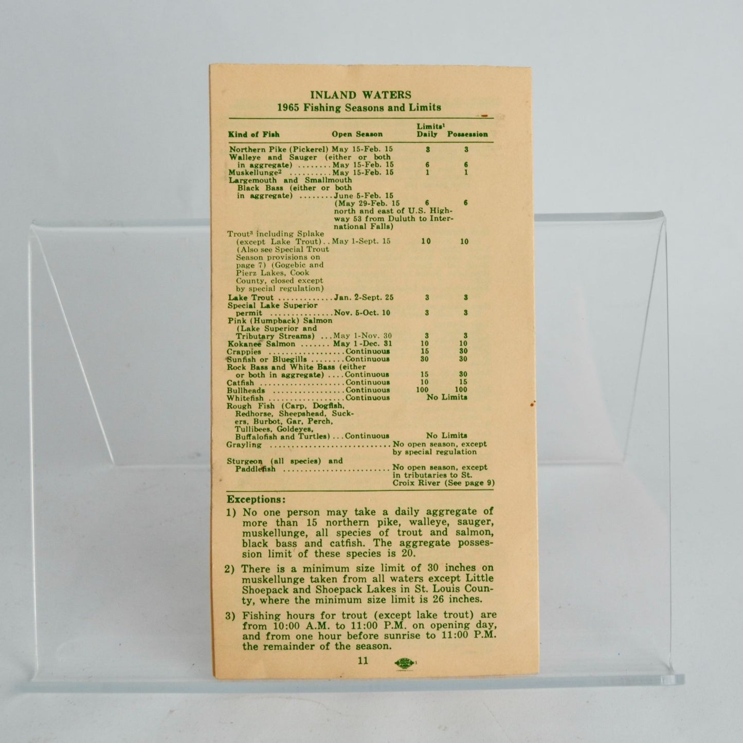 1965 Minnesota Fishing Laws Synopsis Pamphlet Vintage Paper Ephemera